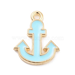 Light Gold Plated Alloy Enamel Charms, Cadmium Free & Lead Free, Anchor Charm, Sky Blue, 15.5x12.5x2mm, Hole: 1.5mm(ENAM-M219-07KCG-01)