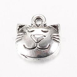 Tibetan Style Alloy Kitten Charms, Cat Head Shape, Cadmium Free & Nickel Free & Lead Free, Antique Silver, 14x13x4mm, Hole: 1.5mm, about 930pcs/1000g(TIBE-T003-067AS-FF)