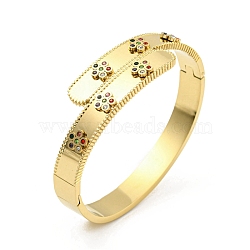 304 Stainless Steel Pave Colorful Rhinestone Hollow Out Hinged Bangles for Women, Golden, 3/8~3/4 inch(0.9~1.8cm), Inner Diameter: 2-3/8x1-7/8 inch(6x4.95cm)(BJEW-D044-06B-02G)