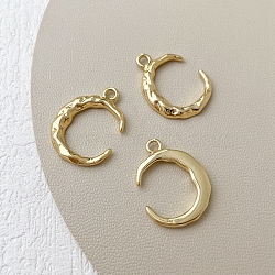 Brass Pendants, Crescent Moon Charm, Hammered, Long-Lasting Plated, Real 14K Gold Plated, 20x15mm(FIND-PW0011-003B)