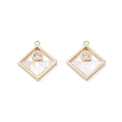 Rack Plating Brass Shell Pendants, with Cubic Zirconia, Long-Lasting Plated, Rhombus Charms, Real 18K Gold Plated, 17x15x2.5mm, Hole: 1mm(KK-A183-35G)