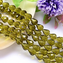 K9 Glass, Faceted Teardrop Imitation Austrian Crystal Bead Strands, Grade AAA, Olive, 12x10mm, Hole: 0.9~1mm, about 33pcs/strand, 15.7 inch(G-M185-12x10mm-19A)