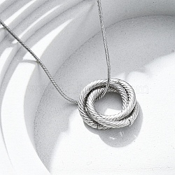 304 Stainless Steel Triple Circles Pendant Necklaces for Women, Stainless Steel Color, 17.72 inch(45cm)(NJEW-Z044-14P)