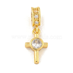 Brass Micro Pave Clear Cubic Zirconia Pendants, Real 18K Gold Plated, Cross, 22.5x8.5x3.5mm, Hole: 2mm(KK-U007-02G-09)