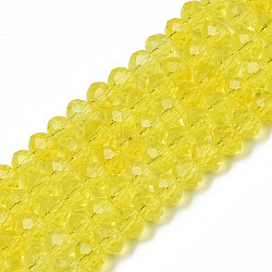 Electroplate Glass Beads Strands, Pearl Luster Plated, Faceted, Rondelle, Yellow, 3.5~3.8x3mm, Hole: 0.4mm, about 113~115pcs/strand, 32.5~33cm(EGLA-A044-T3mm-A29)