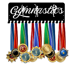 Sport Theme Iron Medal Holder Frame, Medals Display Hanger Rack, 17 Hooks, with Screws, Gymnastics Pattern, 150x400mm(ODIS-WH0045-006)