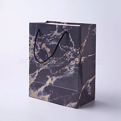 kraft Paper Bags, with Handles, Gift Bags, Shopping Bags, Rectangle, Marble Texture Pattern, Black, 42x31x13cm(CARB-E002-XL-H02)