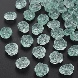 Transparent Baking Painted Glass Beads, Rose, Aquamarine, 12.5x14x9mm, Hole: 1.2mm(GLAA-S190-022-A06)