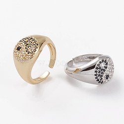 Brass Micro Pave Cubic Zirconia Cuff Rings, Open Rings, Long-Lasting Plated, Gossip/Yin Yang, Mixed Color, US Size 1, Inner Diameter: 13mm(RJEW-C101-10)