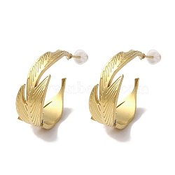 PVD Vacuum Plating 201 Stainless Steel Studs Earring, with 304 Stainless Steel Pin, Leaf, Real 18K Gold Plated, 24.5x8.8mm(EJEW-B059-12G)