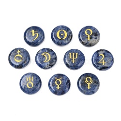 10Pcs 10 Styles Natural Sodalite Cabochons, Flat Round with Gold Stamping Pattern, 18~18.5x4.5~6mm, 1pc/style(G-G193-03H)