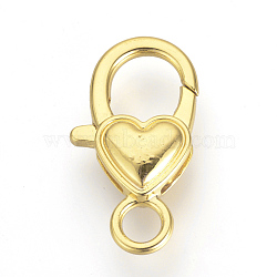 Alloy Lobster Claw Clasps, Heart, Golden, 26.5x15x6.5mm, Hole: 4mm(X-PALLOY-R070-12G)