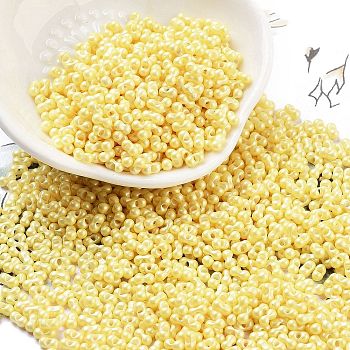 Opaque Colours Glass Seed Beads, Peanut, Yellow, 2x4x2mm, Hole: 0.8mm, about 45000pcs/pound