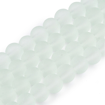 Transparent Glass Bead Strands, Frosted, Round, Pale Green, 10mm, Hole: 1.3~1.6mm, about 80pcs/strand, 31.4 inch