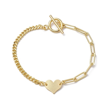 Brass Heart Link Bracelets, Curb Chains & Paperclip Chains Bracelets for Women, Golden, 7-5/8 inch(19.5cm)