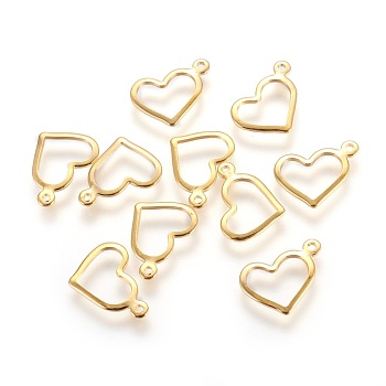 304 Stainless Steel Charms, Stamping Blank Tag, Heart, Golden, 10x13.7x1mm, Hole: 1mm