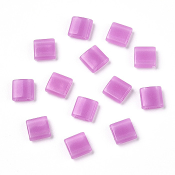 Opaque Acrylic Slide Charms, Square, Violet, 5.2x5.2x2mm, Hole: 0.8mm.