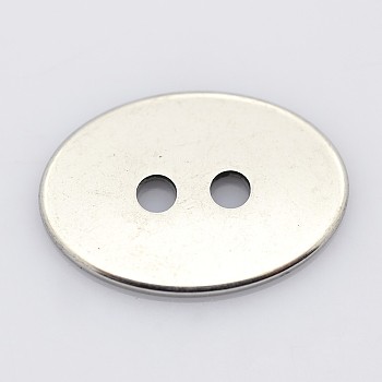 2-Hole Flat Oval 201 Stainless Steel Sewing Buttons for Bracelet Making, Stainless Steel Color, 12x17x1mm, Hole: 2mm