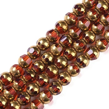 Electroplate Glass Beads Strands, Full Plated, Faceted, Round, Tomato, 7x8mm, Hole: 1.5mm, about 42pcs/strand, 12.20''(31cm)
