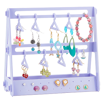 Opaque Acrylic Earring Display Stands, Coat Hanger Shaped Earring Organizer Holder with 8Pcs Mini Hangers, Lilac, 22pcs/set