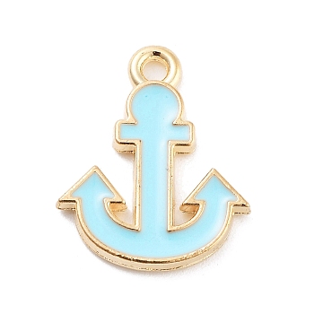 Light Gold Plated Alloy Enamel Charms, Cadmium Free & Lead Free, Anchor Charm, Sky Blue, 15.5x12.5x2mm, Hole: 1.5mm