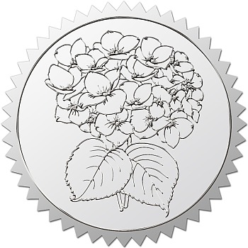 Custom Round Silver Foil Embossed Picture Stickers, Self Adhesive Award Certificate Seals, Metallic Stamp Seal Stickers, Flower, 50mm, 4pcs/sheet