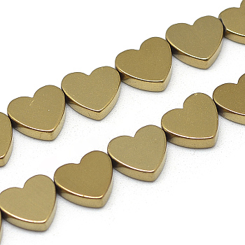 Electroplate Non-magnetic Synthetic Hematite Beads Strands, Heart, Golden Plated, 8x7x2mm, Hole: 0.5mm, about 51pcs/strand, 15.7 inch