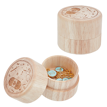 Wooden Stitch Marker Storage Boxes, Column with Carved Knitting Pattern, BurlyWood, 5.5x4.4cm, Inner Diameter: 4.3x2.1cm