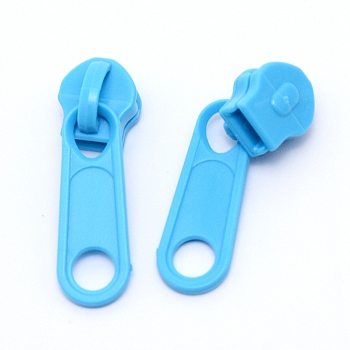 Plastic Zipper Slider, Garment Accessories, Oval, Deep Sky Blue, 3.6x1.1x1.1cm