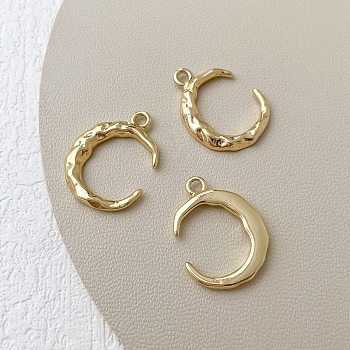 Brass Pendants, Crescent Moon Charm, Hammered, Long-Lasting Plated, Real 14K Gold Plated, 20x15mm