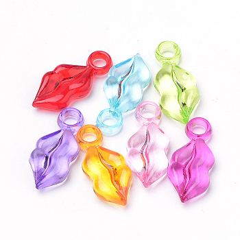 Transparent Acrylic Pendants, Lip, Mixed Color, 25.5x11x5mm, Hole: 3mm, about 700pcs/500g