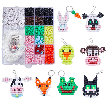DIY Animal Keychain Making Kit, Including Resin Barrel & Plastic Large Hole Beads, Polyester Cord, Iron Split Key Rings & Keychain Clasp Findings, Mixed Color, 698Pcs/box