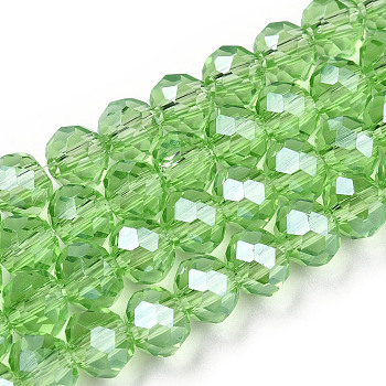 Electroplate Glass Beads Strands, Pearl Luster Plated, Faceted, Rondelle, Light Green, 3x2mm, Hole: 0.8mm, about 150~155pcs/strand, 15~16 inch(38~40cm)