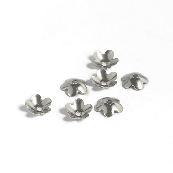 304 Stainless Steel Bead Caps, Flower, 5-Petal, Stainless Steel Color, 6x2mm, Hole: 1mm