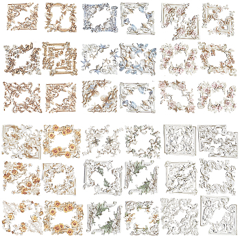 6 Bags 6 Styles DIY Paper Corner, Flower Corner, Mixed Color, 42~54x44.5~52x0.5mm, 20pcs/bag, 1bag/style