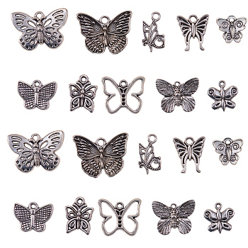 Tibetan Style Hollow Alloy Pendants, Cadmium Free & Lead Free, Butterfly Shape, Antique Silver, 15x12.5x2mm, Hole: 2mm, 50pcs/Box