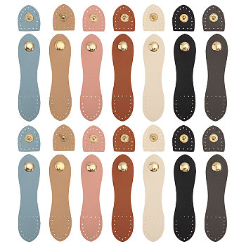 14 Sets 7 Colors Imitation Leather Sew on Purse Lock with Snap Button, Mixed Color, 3.2~10.8x2.6~2.65x0.15cm, Hole: 1.6mm, 2 sets/color