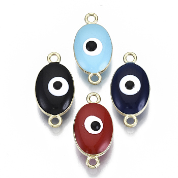 Alloy Enamel Links Connectors, Oval with Evil Eye, Light Gold, Mixed Color, 22.5x11x6~7mm, Hole: 1.6mm