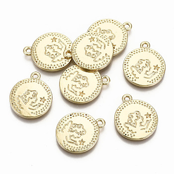 Alloy Pendants, Cadmium Free & Nickel Free & Lead Free, Flat Round with Angel & Star, Light Gold, 20x17x2mm, Hole: 1.6mm