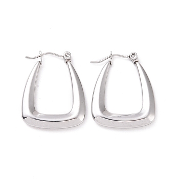 304 Stainless Steel Hoop Earrings for Women, Trapezoid, Stainless Steel Color, 25.5x20x3mm, Pin: 0.8mm