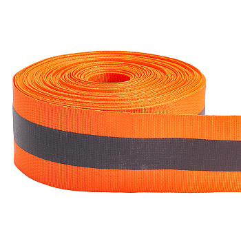 BENECREAT 25M Flat Reflective Polyester Ribbons, for Warning Tape, Dark Orange, 2 inch(50mm), about 27.34 Yards(25m)/Bag