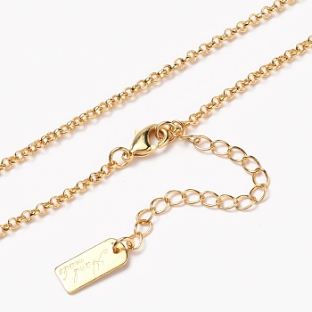 Brass Rolo Chain Necklaces, with Lobster Claw Clasps, Long-Lasting Plated, Word Hand Made, Real 18K Gold Plated, 15-5/8 inch(39.7cm)