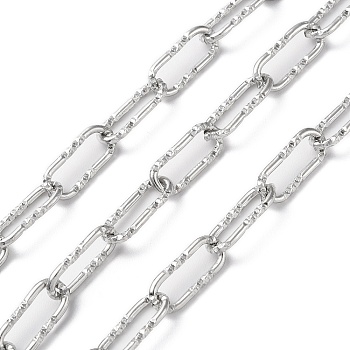 Tarnish Resistant 304 Stainless Steel Textured Paperclip Chains, Unwelded, with Spool, Stainless Steel Color, 17x7x1.5mm