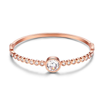 SHEGRACE Titanium Steel Bangles, with Grade AAA Cubic Zirconia, Clear, Rose Gold, 2-3/8 inchx1-7/8 inch(5.9x4.8cm)
