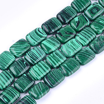 Synthetic Malachite Beads Strands, Rectangle, 17.5~18.5x13~13.5x6~7mm, Hole: 1mm, about 22pcs/strand, 15.5 inch