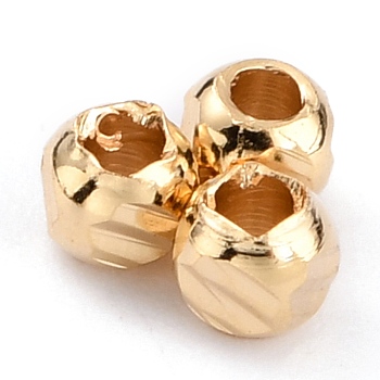 Brass Spacer Beads, Long-Lasting Plated, Faceted Round, Real 24K Gold Plated, 2.5~3x2.5mm, Hole: 1.2mm