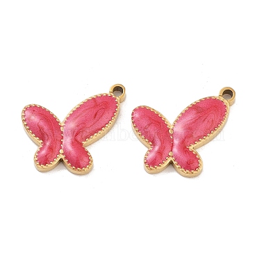 Golden Pale Violet Red Butterfly Stainless Steel+Enamel Pendants