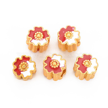 Matte Gold Color Red Flower Alloy Beads