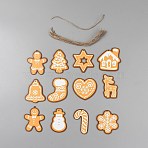 12Pcs Christmas Theme Wood Pendant Decorations, with Jute Rope, For Christmas Tree Hanging Ornaments, Mixed Shapes, PeachPuff, 70~81x49~77x2mm, Hole: 3mm(DIY-WH0899-257)