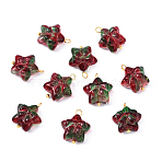 10Pcs Star with Bowknot Glass Pendants, with Golden Tone Brass Loops, Dark Red, 18mm, Hole: 2mm, 10pcs/set(PALLOY-YW00059-06)